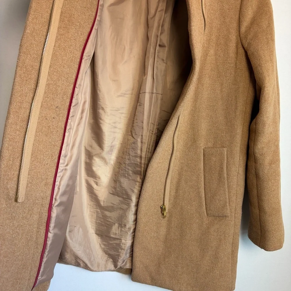 J Crew Factory City Coat 00 Camel Wool Blend Funnel Neck Car Coat Jacket